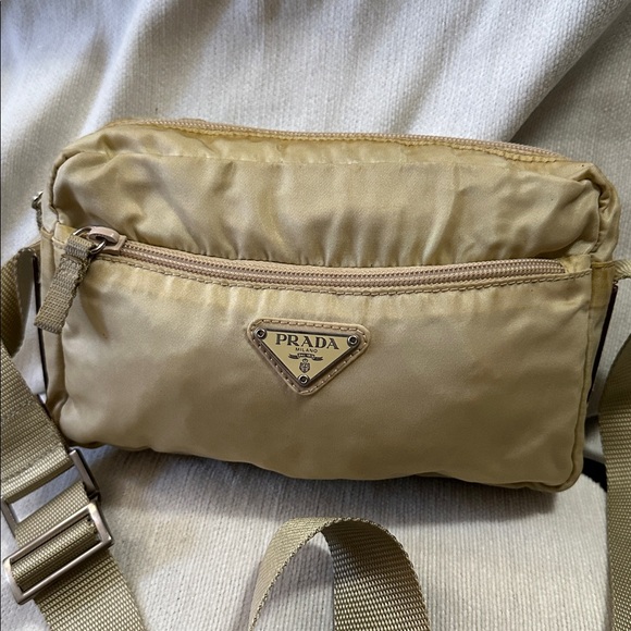 Prada Milano Tan Nylon Crossbody Bag long adjustable strap silver hardware - Picture 2 of 15